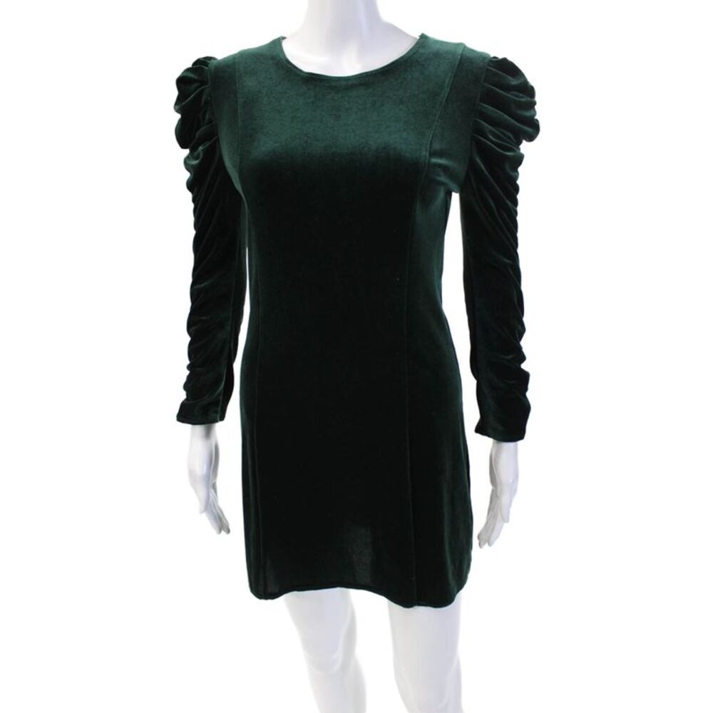 Maison De Papillon Women's Round Neck Puff Sleeves Mini Dress Green Size XS